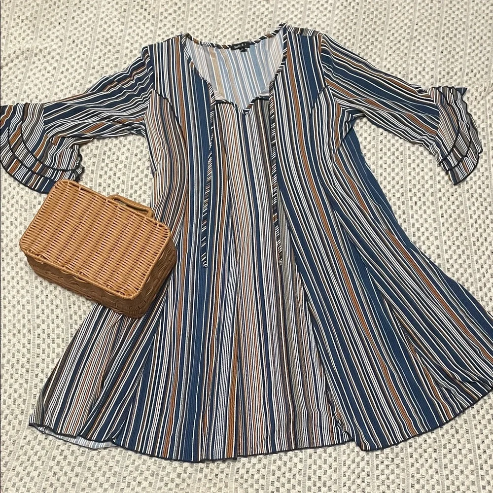 Sami & Jo Boho Striped Dress XL, Bell Sleeve Swing Dress, Festival Cottagecore - Picture 1 of 5
